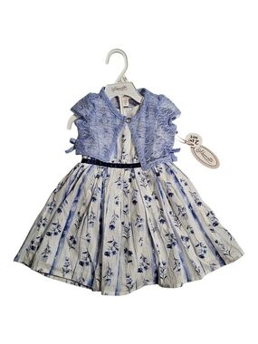 Nannette Blue and White Floral Dress with Lace Bolero
